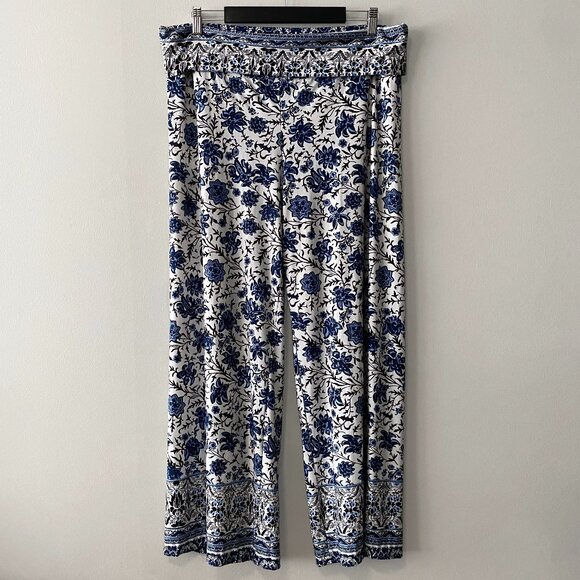 Artizan Robin Barré Blue White Floral Print Print Wide Leg Pant - Picture 1 of 13